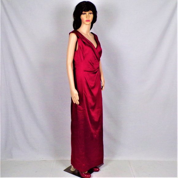 TAHARI BY ARTHUR S. LEVINE size 10 red satin sleeveless full-length gown - Picture 2 of 11